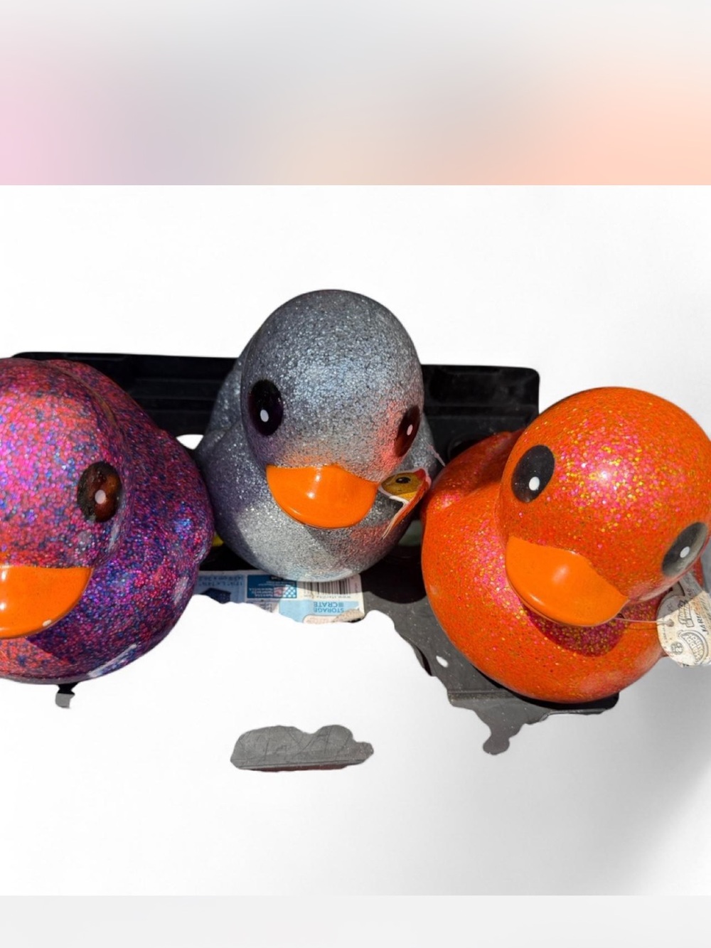Glitter Rubber Duck Bird Toy – Orange, Silver, Purple